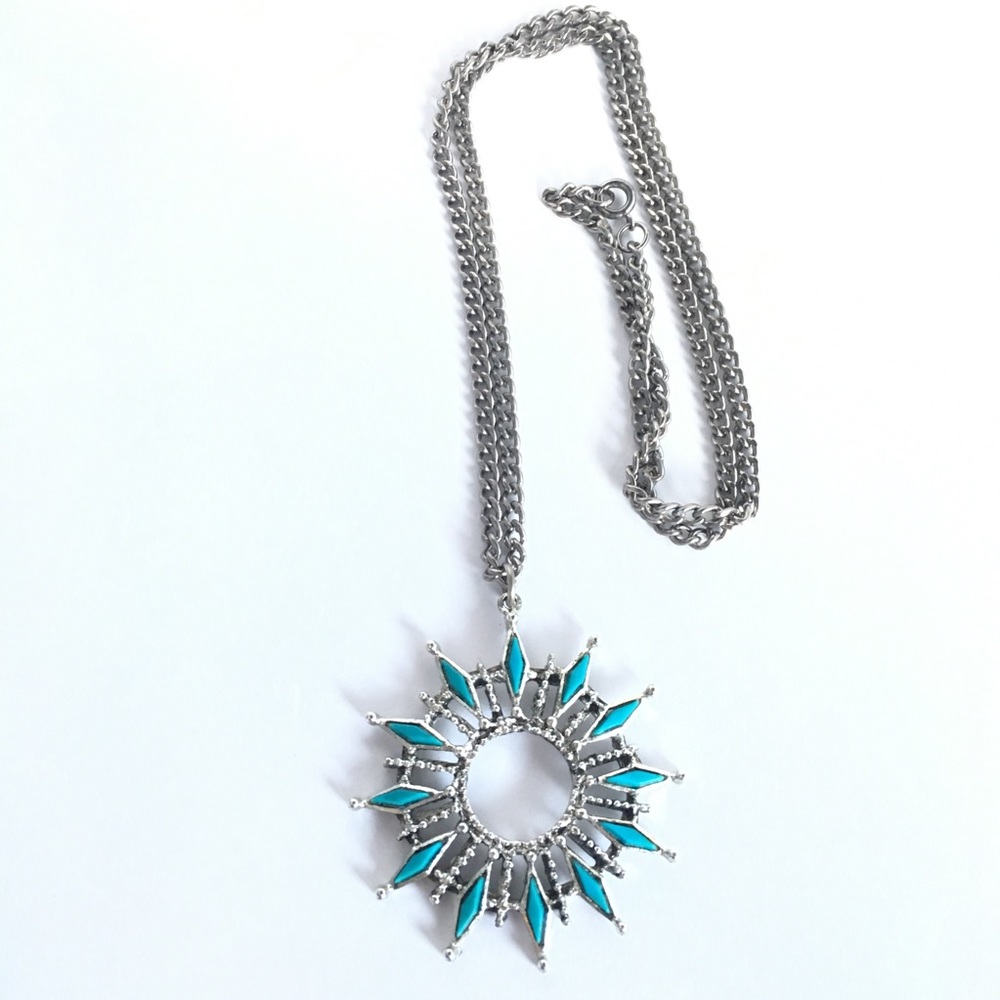 Zuni Style Turquoise color Pendant Silver Tone